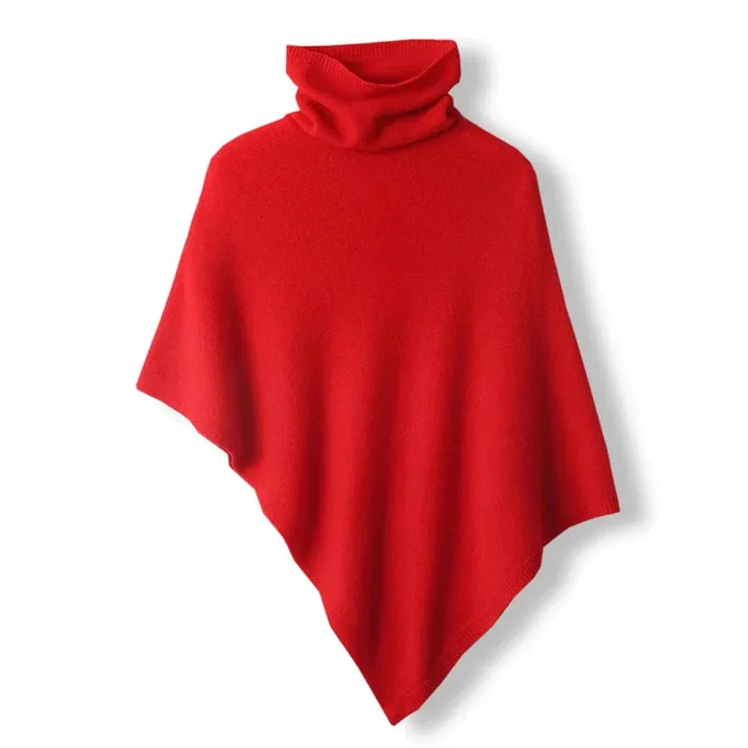Vida cream wool poncho with turtleneck design, soft luxurious drape for effortless layering