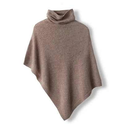 Vida 100% wool poncho turtleneck in neutral tone, elegant draped silhouette with versatile layering design