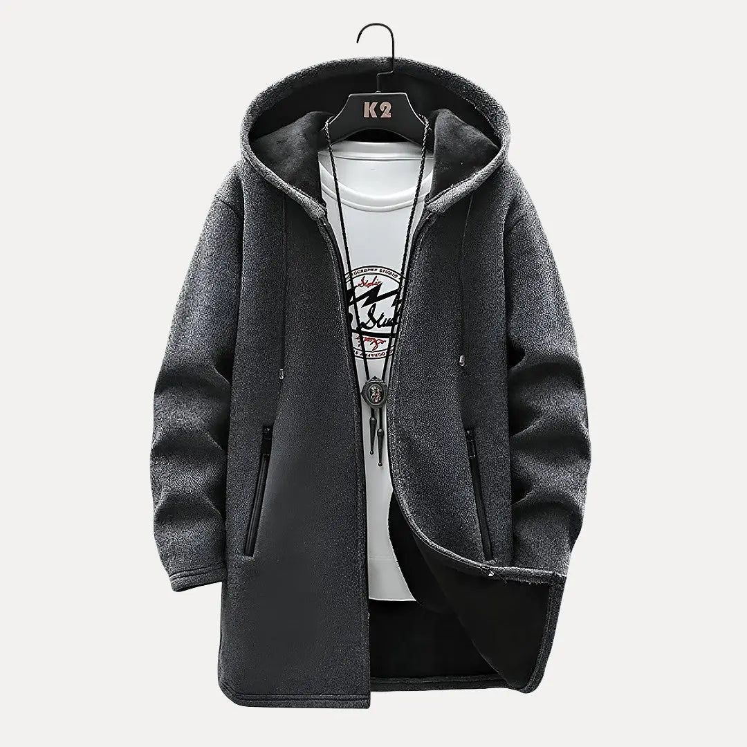 Vince gray hooded jacket with drawstring adjustable hood, plush lining, relaxed streetwear fit
