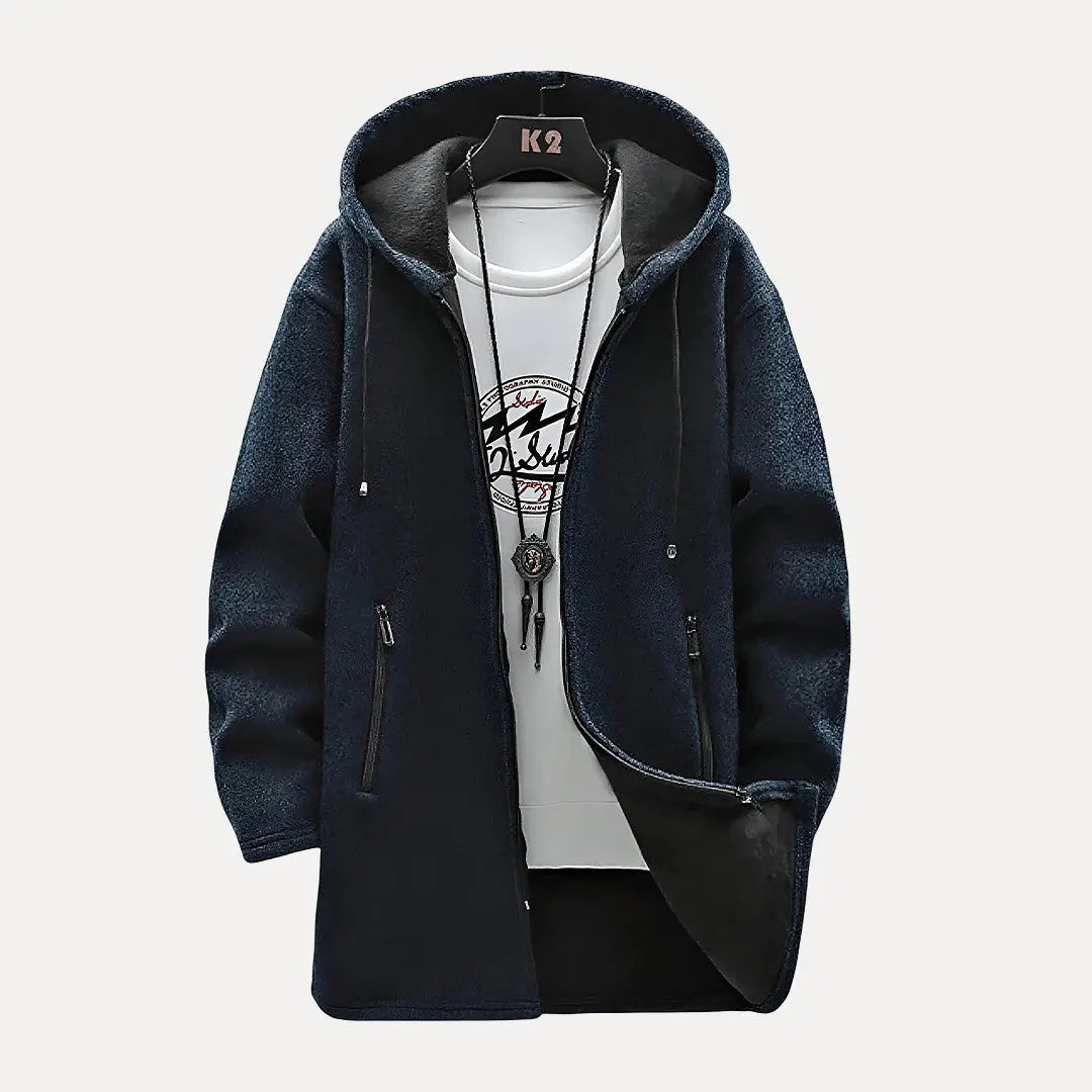 Vince gray drawstring hooded jacket with plush lining, YKK zippers, and adjustable hood