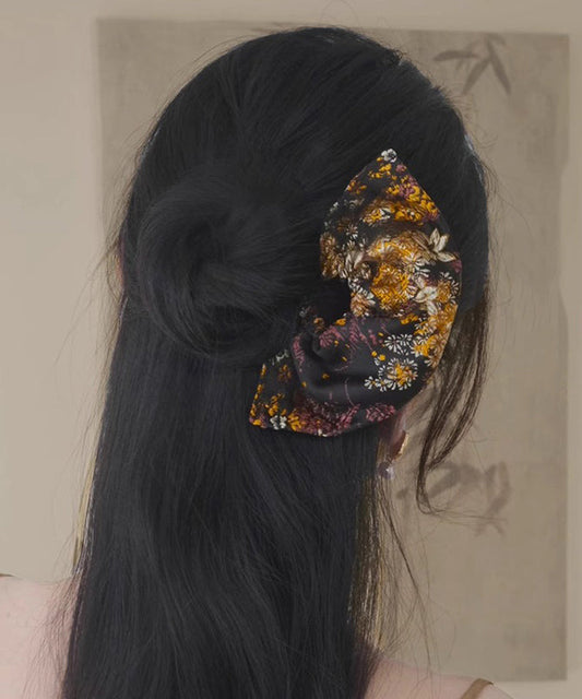 Épingle à cheveux vintage en forme d'éventail avec broderie en pierre œil de tigre noire et cuivre - Wavlynn