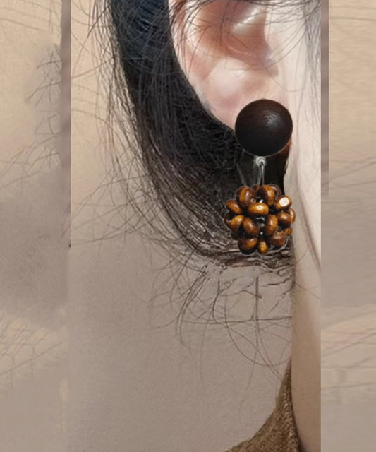 Boucles d'oreilles pendantes vintage en argent sterling marron en forme de pomme de pin - Wavlynn