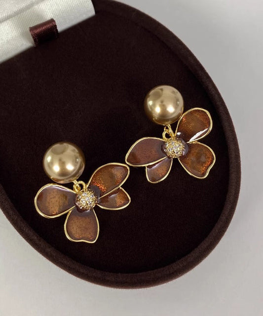 Boucles d'oreilles à tige en perles et cuivre doré vintage - Wavlynn