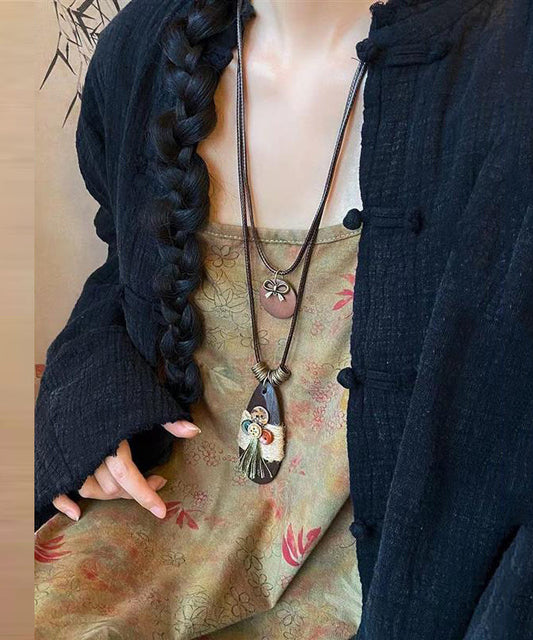 Collier pendentif goutte d'eau en tissage de café vintage - Wavlynn