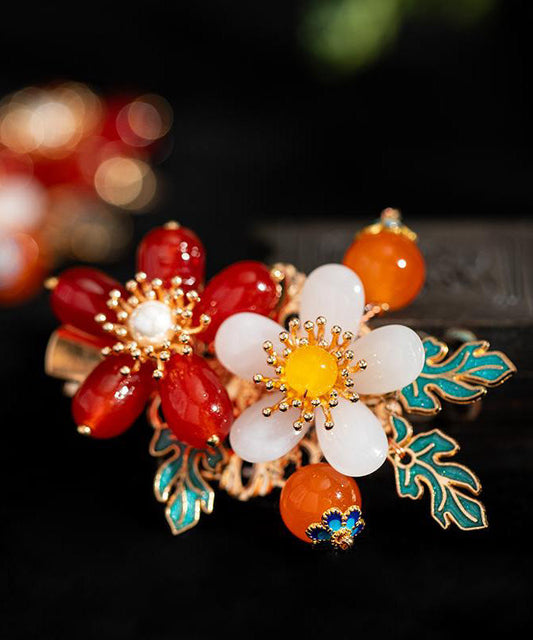 Épingles à cheveux vintage en alliage coloré, glaçure nacrée, motif floral (paire) - Wavlynn