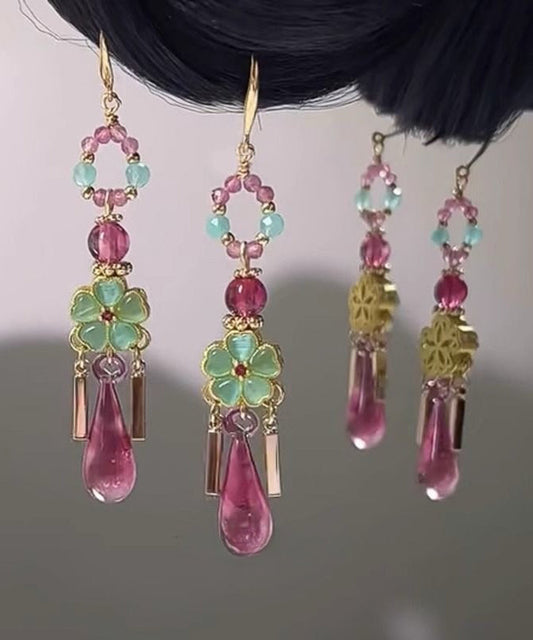 Boucles d'oreilles pendantes à pampilles florales en cuivre colorblock vintage - Wavlynn