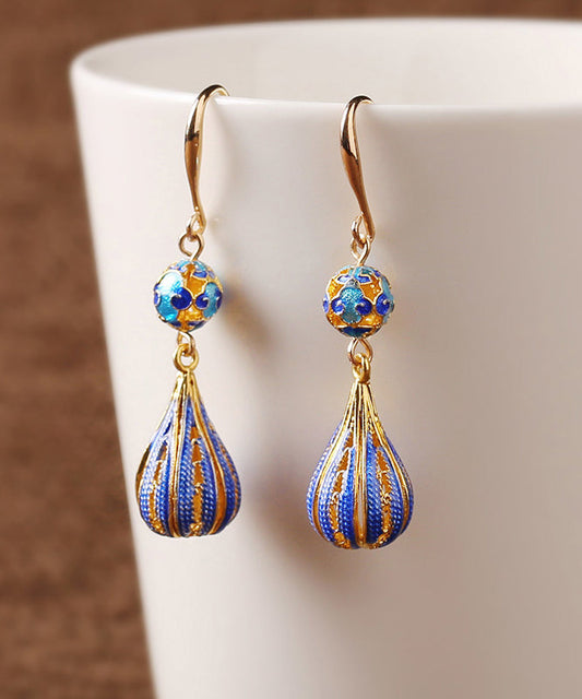 Boucles d'oreilles pendantes en or cloisonné antique vintage - Wavlynn