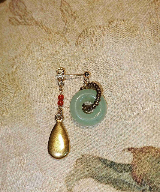 Boucles d'oreilles pendantes vintage en acier inoxydable doré et jade - Wavlynn