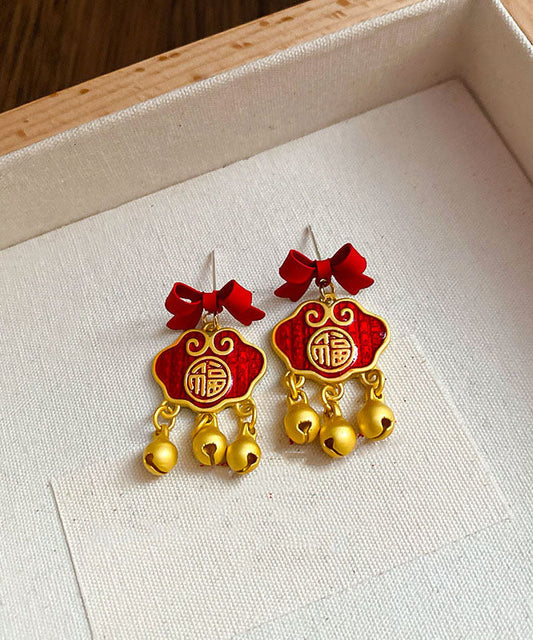 Boucles d'oreilles pendantes vintage en argent sterling doré avec fermoir de sécurité et nœud - Wavlynn