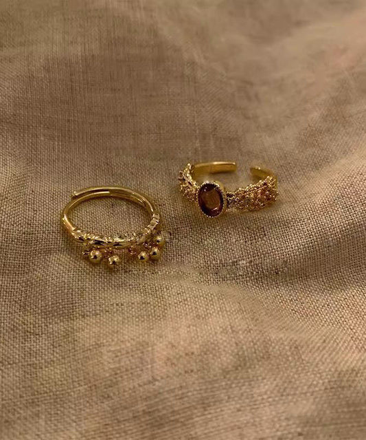 Ensemble de deux bagues ouvertes vintage en argent sterling doré - Wavlynn
