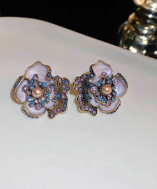 Boucles d'oreilles à tige vintage en alliage violet et perles de zircone - Wavlynn
