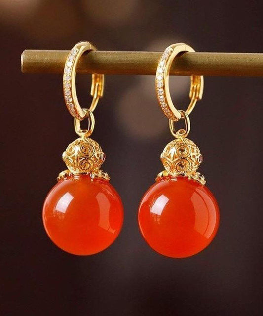 Boucles d'oreilles pendantes vintage en argent sterling rouge doré, incrustées de zircon et d'agate - Wavlynn