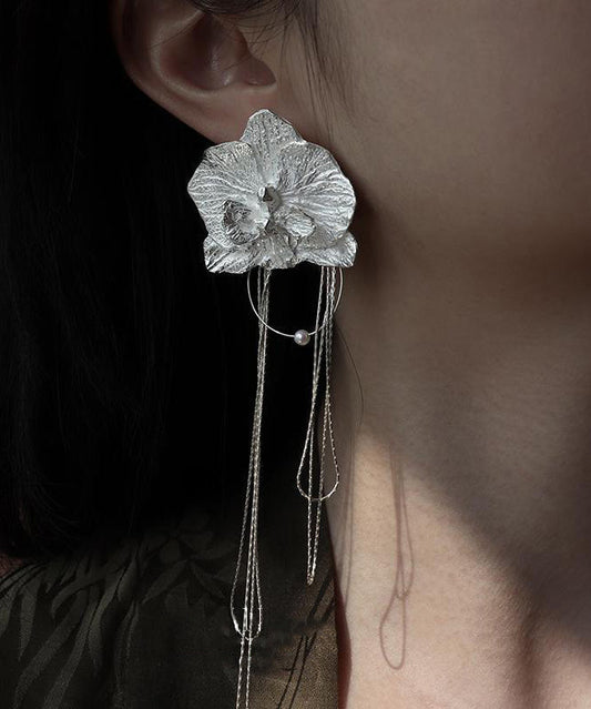Boucles d'oreilles pendantes vintage en alliage de soie avec pompon et orchidée papillon - Wavlynn