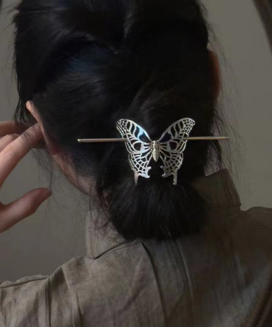 Épingle à cheveux papillon ajourée en argent sterling et soie vintage - Wavlynn