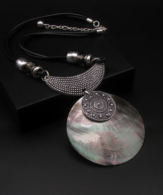Collier pendentif coquillage vintage en argent sterling et soie - Wavlynn