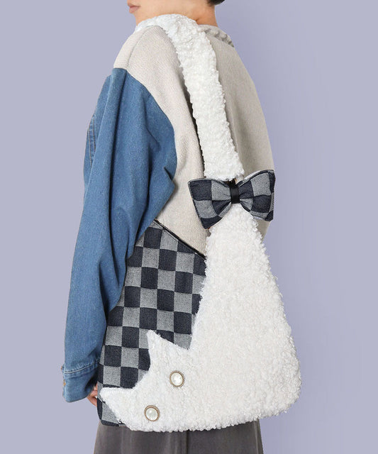 Sacs à bandoulière vintage en patchwork de peluche blanche à carreaux - Wavlynn