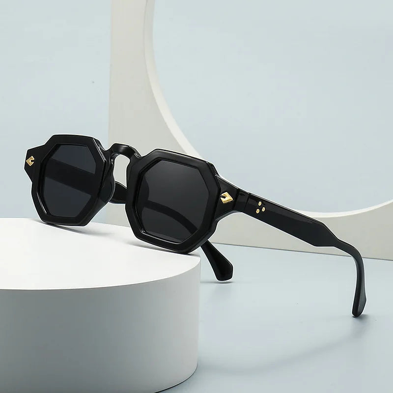 Virelli Octa geometric octagonal sunglasses black gold accent temples bold luxury modern unisex