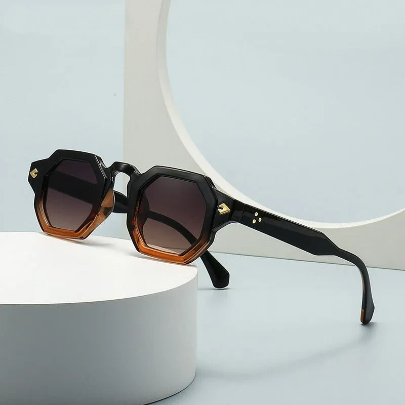 Virelli Octa geometric octagonal sunglasses black gold accent temples bold luxury modern unisex eyewear