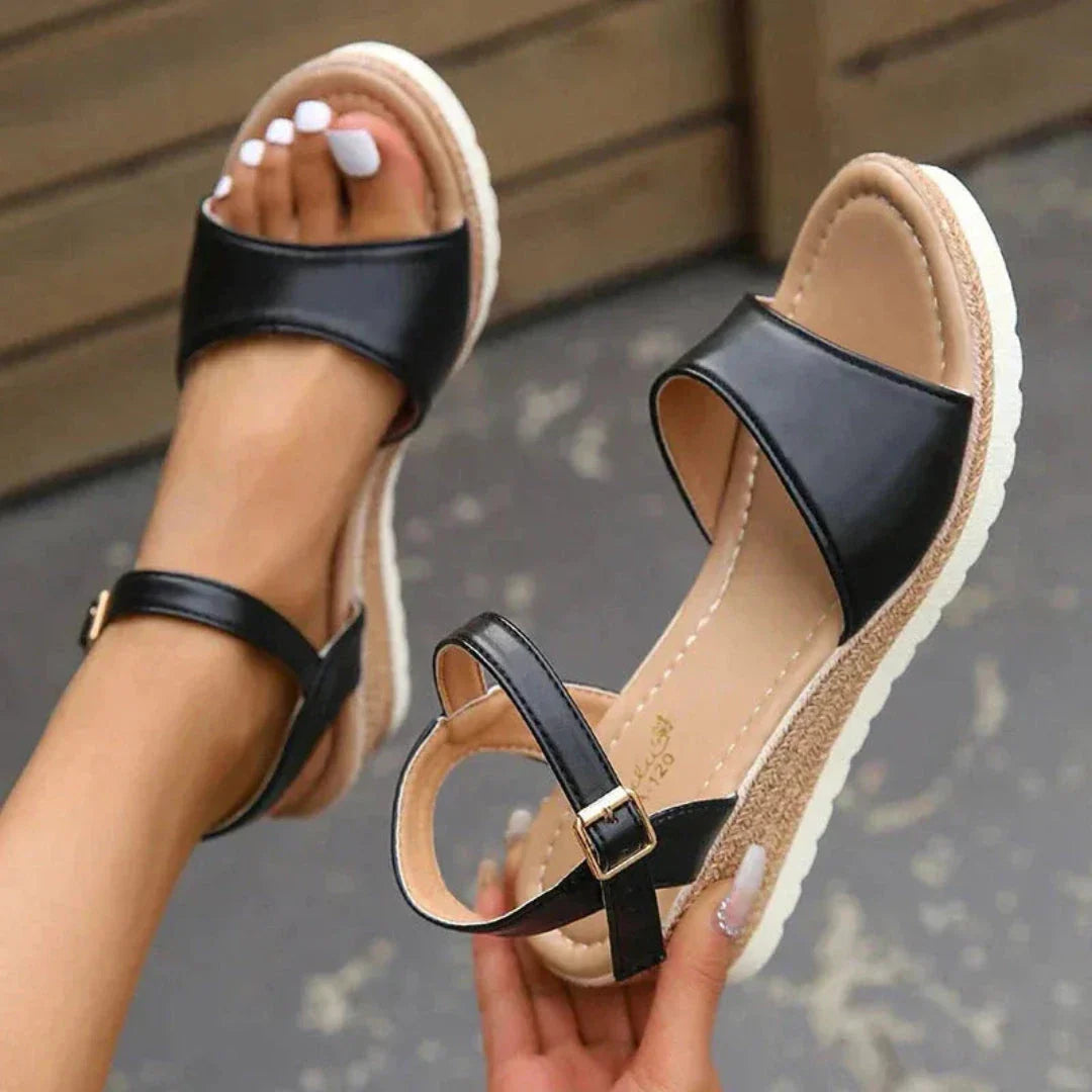 Vivara women's open-toe espadrille wedge sandal in neutral PU leather with braided jute platform