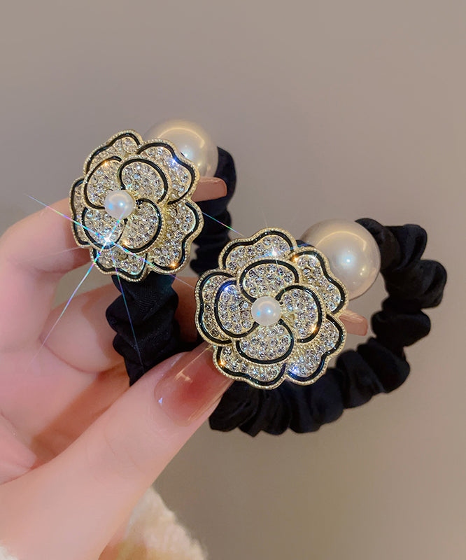 Épingle à cheveux en tissu doré Vogue, alliage de zircons et perles, fleur de camélia - Wavlynn