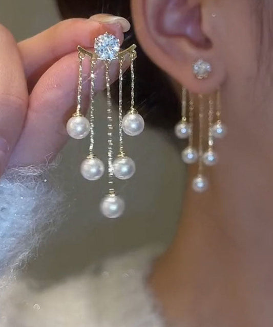 Boucles d'oreilles pendantes à pampilles et perles en alliage de cuivre doré Vogue - Wavlynn