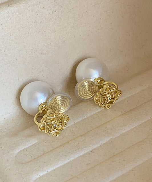 Boucles d'oreilles à tige creuses en alliage de cuivre doré et zircon avec perles Vogue - Wavlynn
