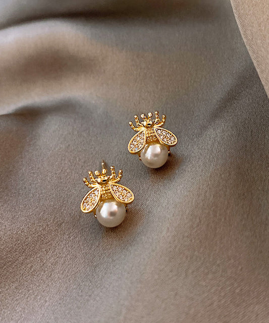 Boucles d'oreilles à tige en perles et abeilles dorées et cuivrées Vogue - Wavlynn