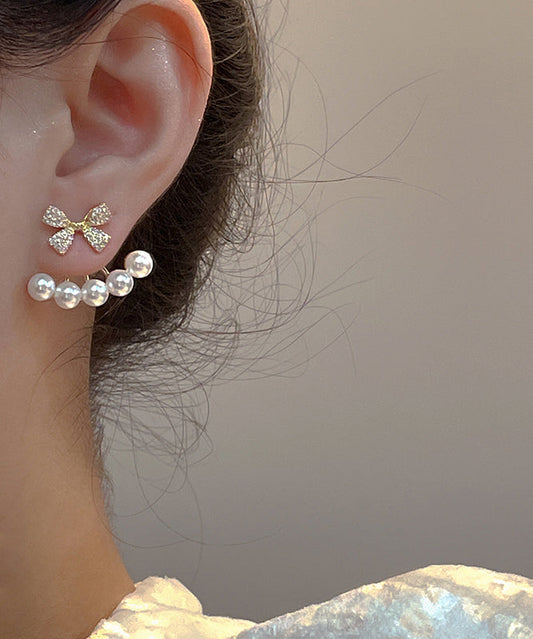 Boucles d'oreilles pendantes Vogue en or, cuivre et zircons avec perles - Wavlynn