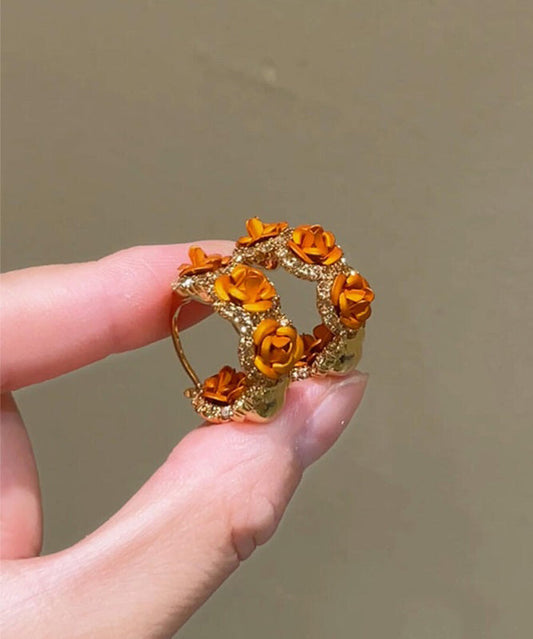 Boucles d'oreilles créoles Vogue orange en alliage de cuivre et zircon rose - Wavlynn