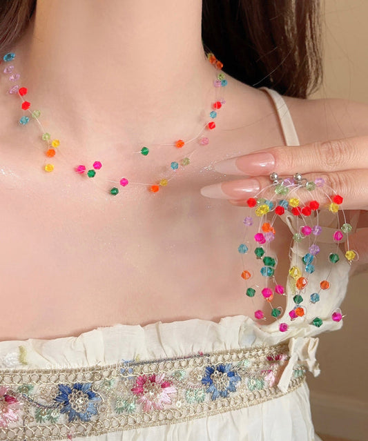 Ensemble deux pièces Vogue Rainbow Weave avec collier à pampilles et boucles d'oreilles pendantes en cristal - Wavlynn