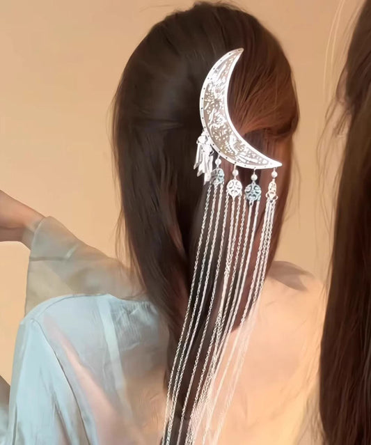 Épingle à cheveux Vogue en alliage de soie et en forme de croissant de lune avec pompon - Wavlynn