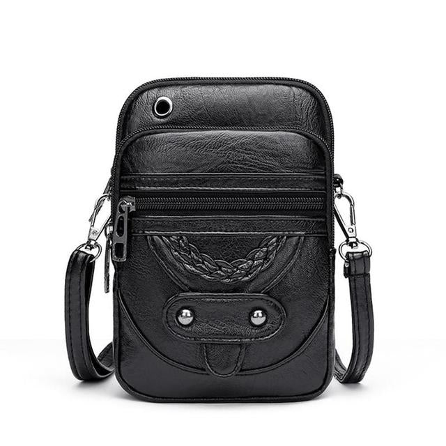 Wavlynn Beth black vegan leather compact crossbody phone bag with adjustable strap