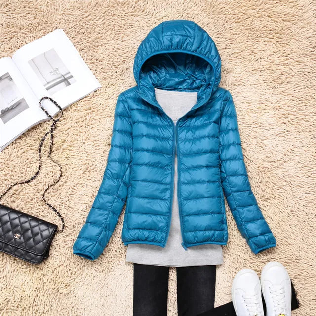 Wavlynn Lily women's hooded puffer jacket lightweight quilted insulation fitted silhouette winter coat
