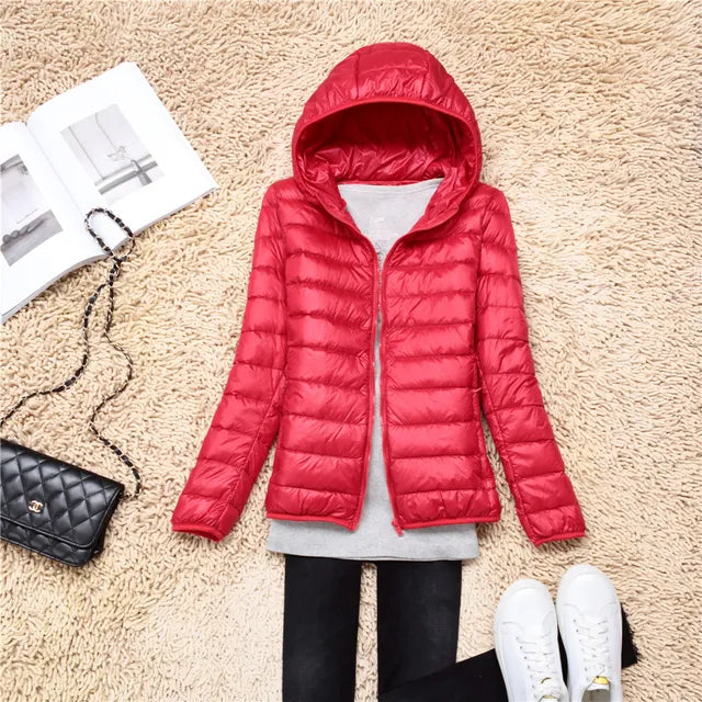 Wavlynn Lily women's hooded puffer jacket lightweight quilted insulation fitted silhouette winter coat