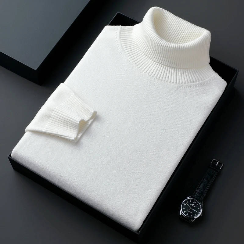Men's gray premium turtleneck sweater by Wavlynn slim-fit cotton blend knit for sharp casual style