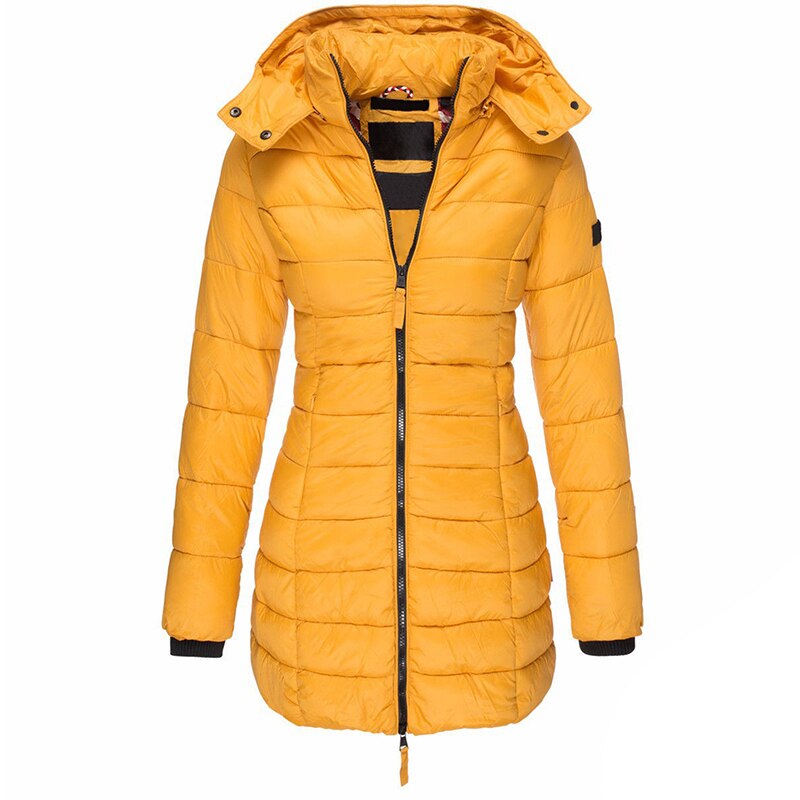 Rachel fitted mid-thigh puffer jacket with detachable hood, lightweight insulated winter coat