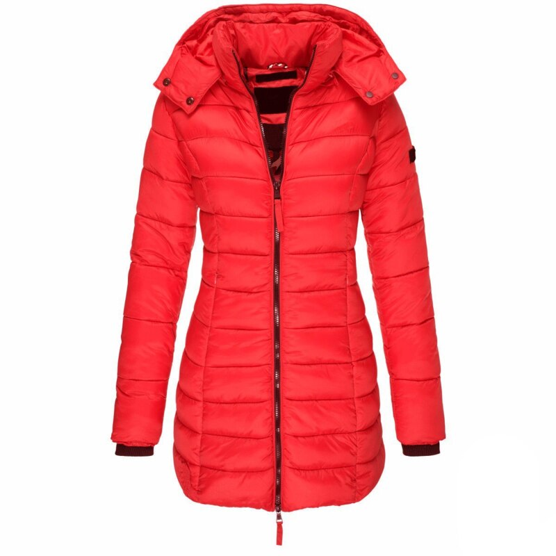 Rachel fitted mid-thigh puffer jacket with detachable hood, lightweight insulated winter coat