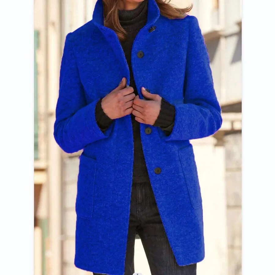 Sophie wool-effect winter coat elegant soft texture cozy structured unisex fit mid-thigh length