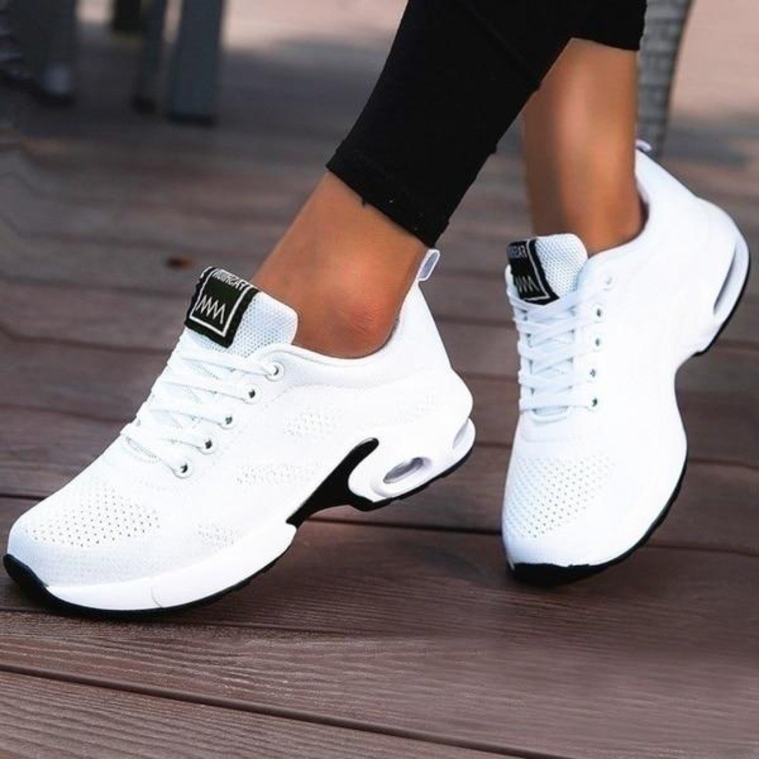 Naomi white comfort knit sneakers with breathable mesh upper and reinforced supportive structure