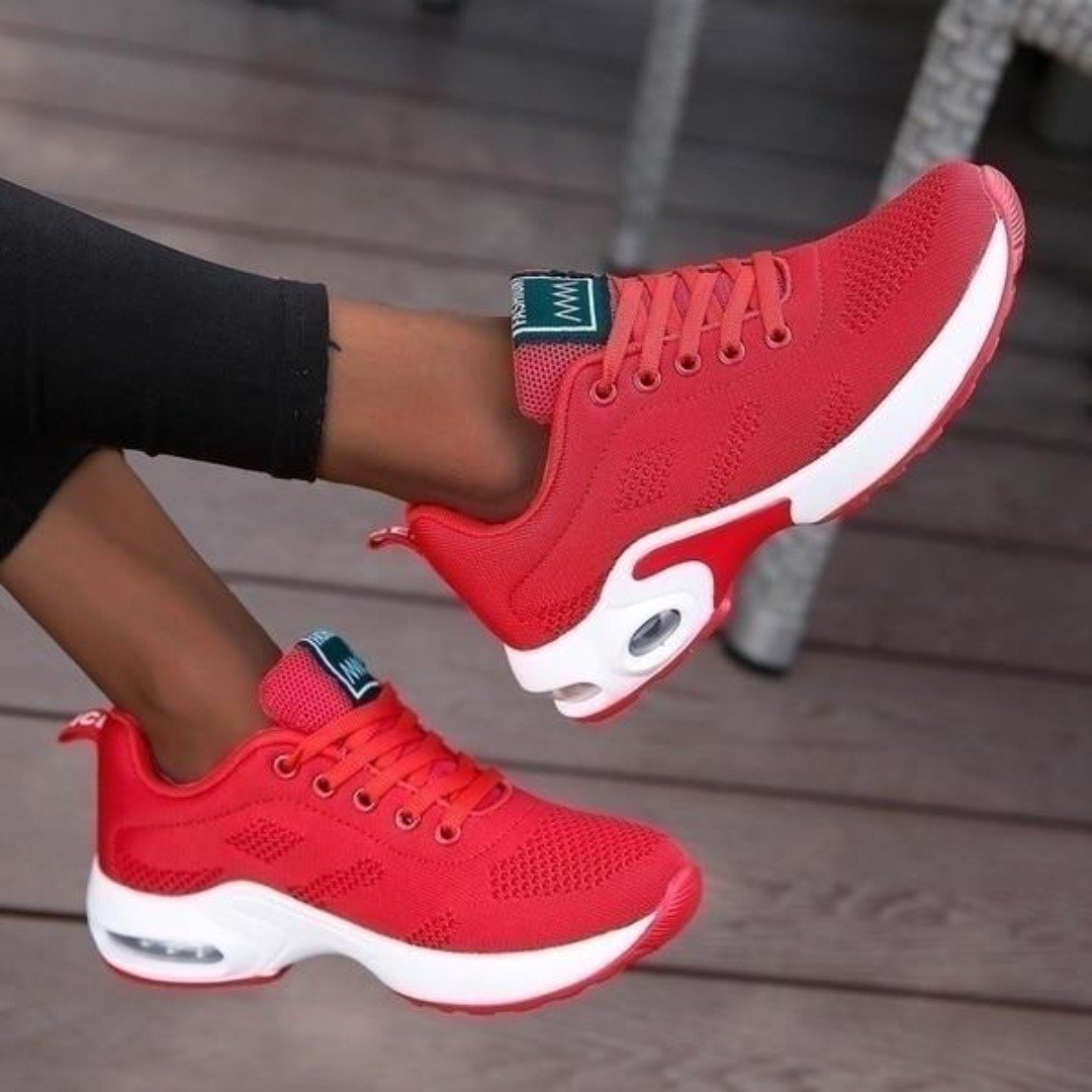 Naomi white comfort knit sneakers with breathable mesh upper and reinforced supportive structure