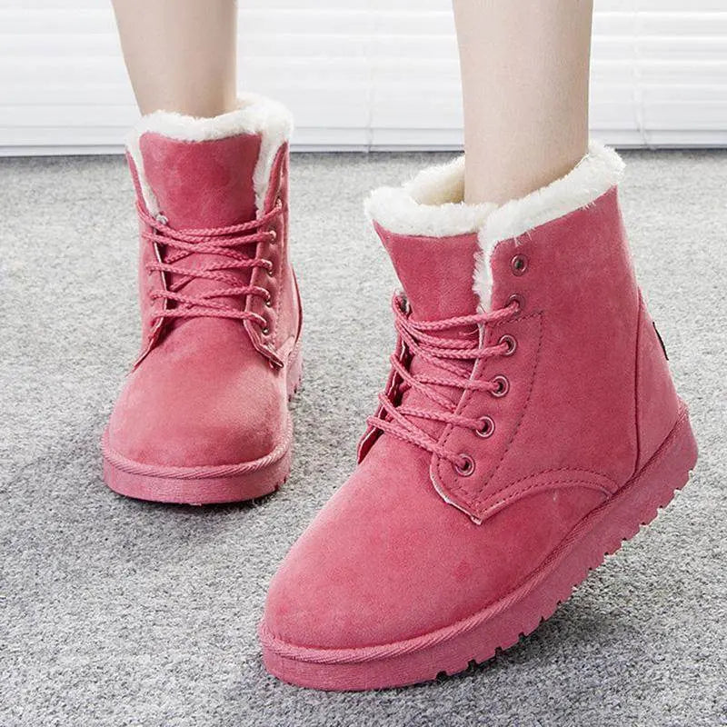 Women's mid-calf synthetic leather winter boots, stylish cold-weather design with snow-ready durability