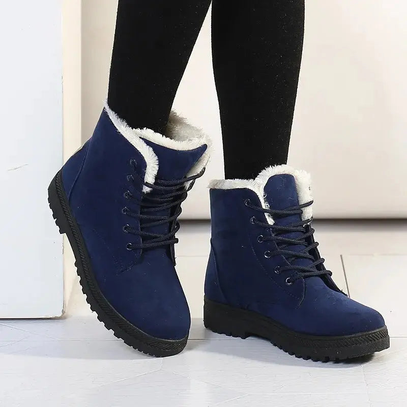 Women's mid-calf synthetic leather winter boots, warm stylish everyday cold-weather footwear