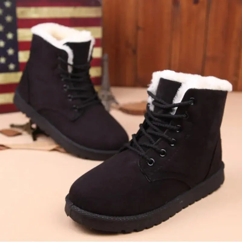 Women's synthetic leather mid-calf winter boots, warm and stylish for cold-weather daily wear