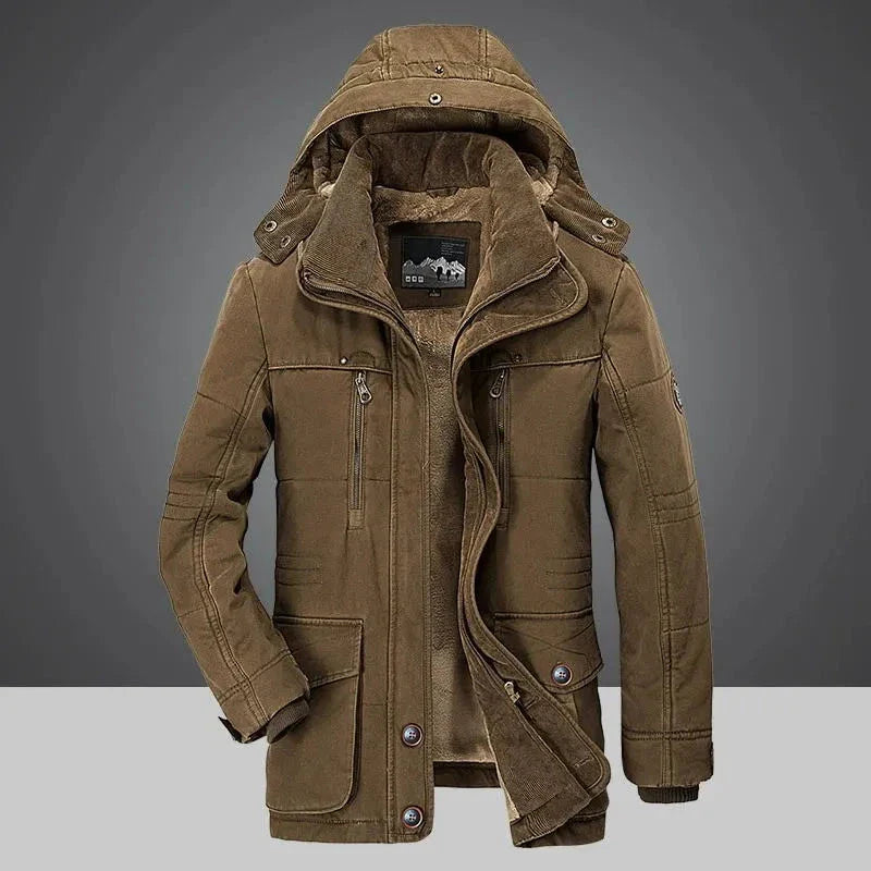 Warren hooded padded coat with fleece lining, structured fit, and detachable hood for urban outdoor wear