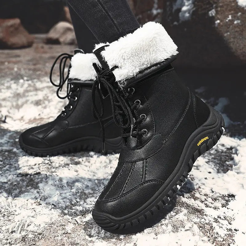 Women's waterproof fleece boots in synthetic leather, cozy winter style with elegant silhouette
