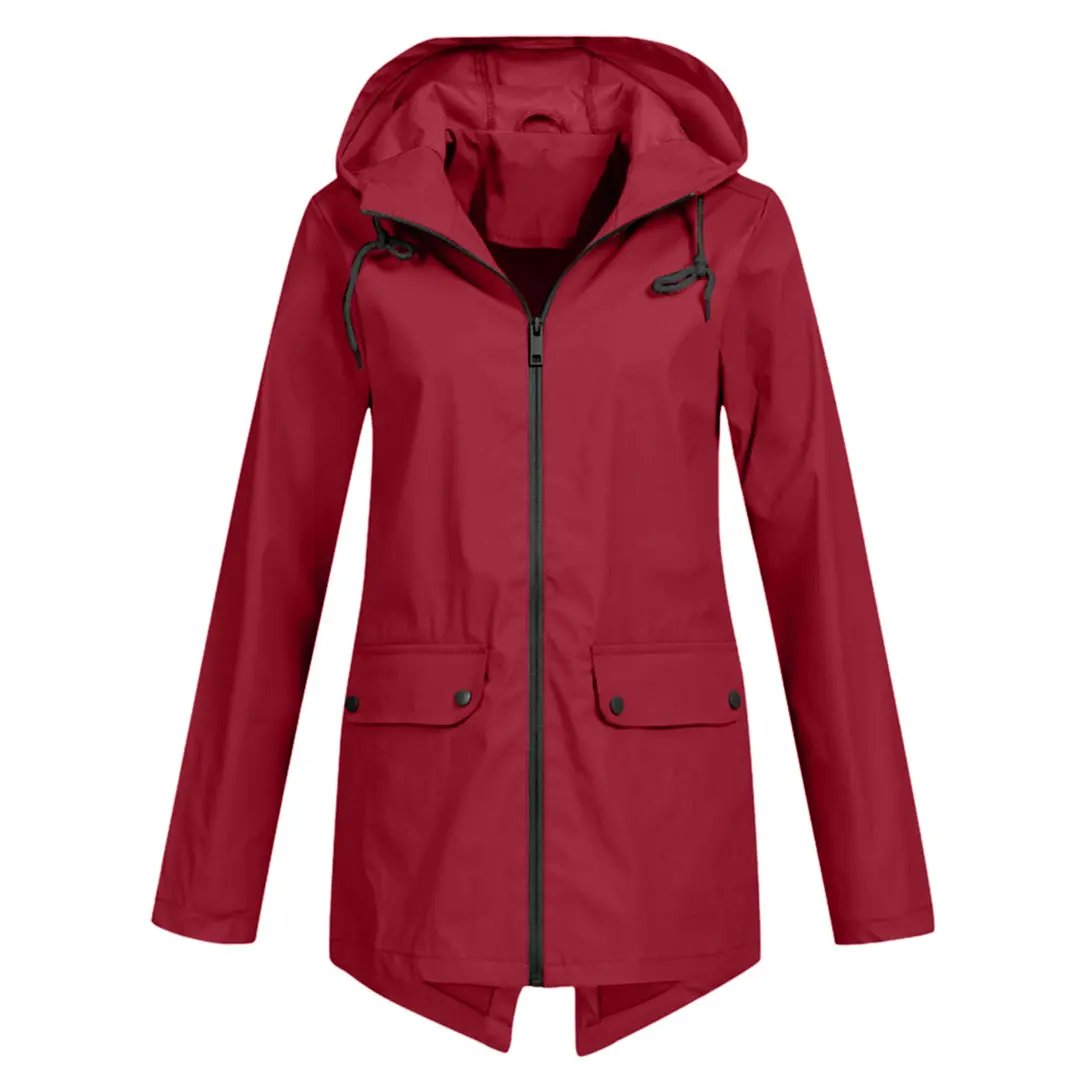 Women's waterproof long hooded jacket chic silhouette all-weather protection stylish outerwear