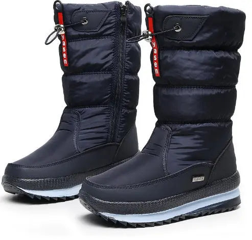 Women's waterproof mid-calf winter boots with thick velvet lining, cozy style, weather-ready design