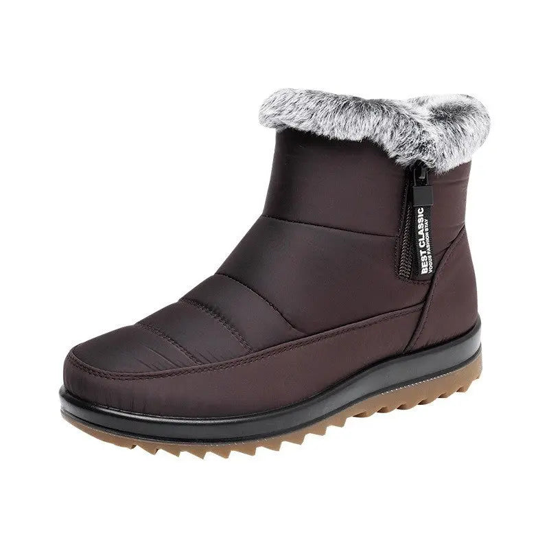 Women's black waterproof mid-calf winter boots with seam-sealed upper for snow and rain