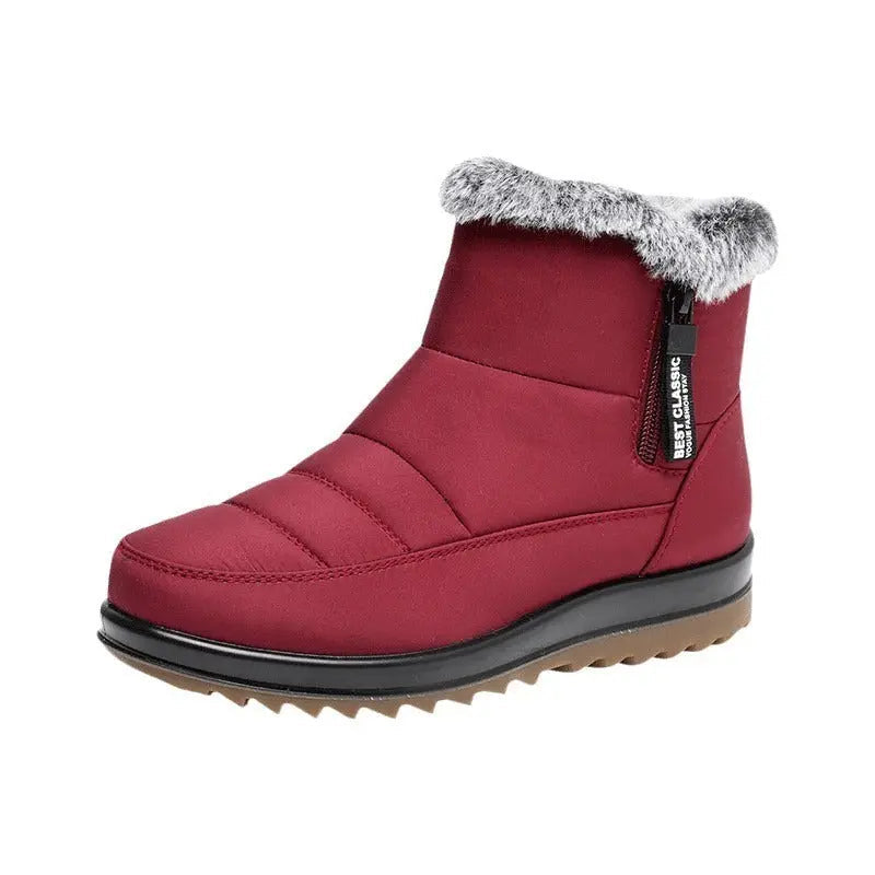 Women's black waterproof mid-calf winter boots with seam-sealed upper for snow and rain
