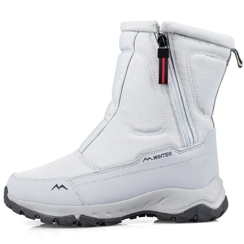 Women's waterproof winter snow boots in neutral tone, warm insulated lining, non-slip rubber sole